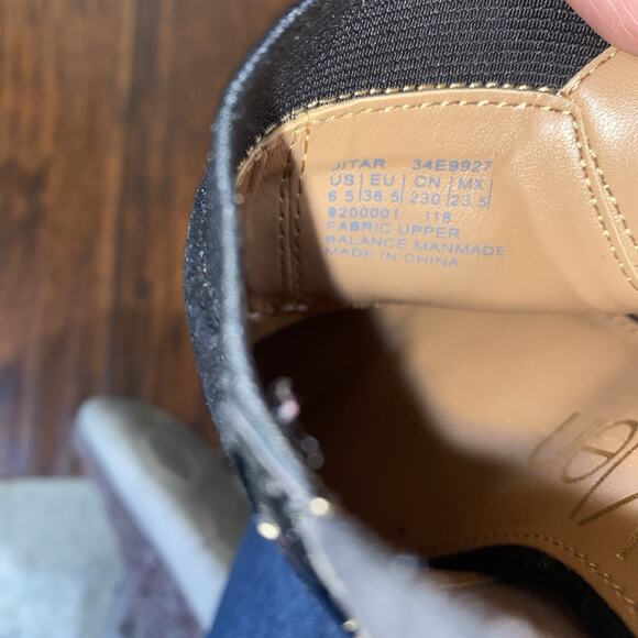 CALVIN KLEIN Black Suede Booties Sz 6.5 Gold Side Zip Stiletto Heel Chic Sexy - Picture 7 of 7